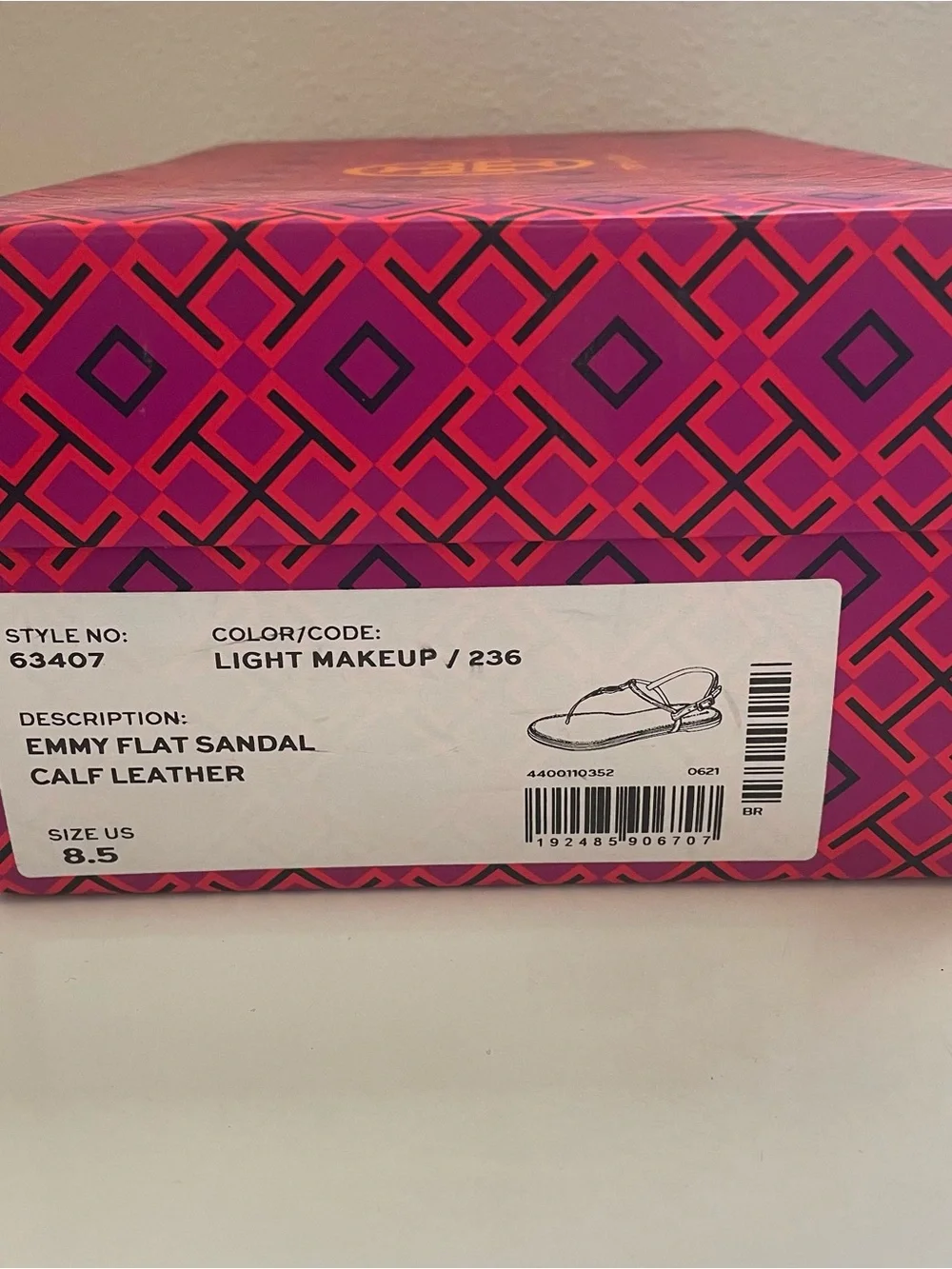 Tory Burch Tan Emmy Flat Leather Logo T-Strap Sandals with Gold Medallions